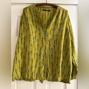 Gudrun Sjoden Patterned Green and Blue Button up Blouse size XL